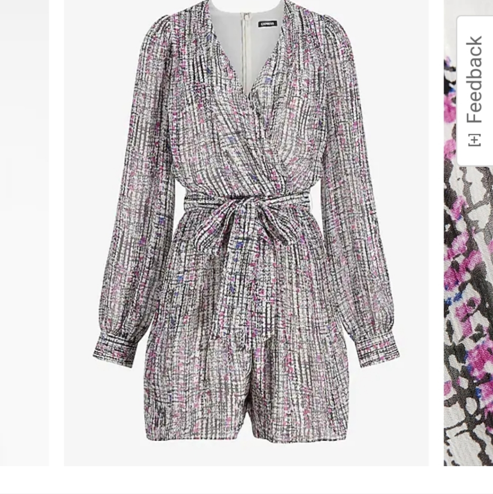 Express Abstract Print Long Sleeve Pleated Wrap Front Romper